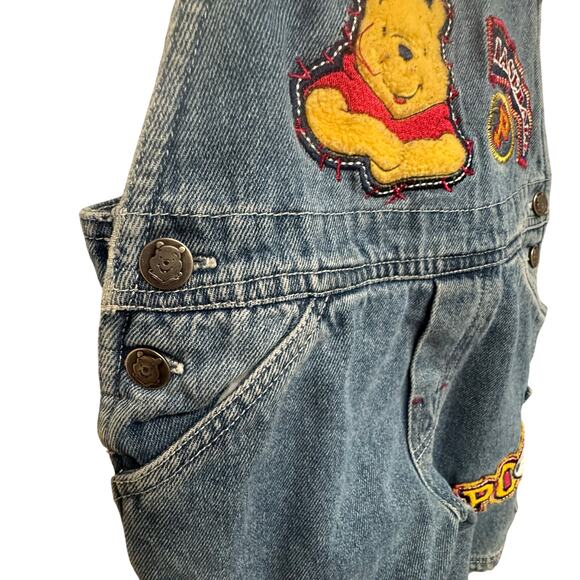 Vintage Disney Winnie the Pooh Baseball Denim Overalls Shortalls – Size 2T - Picture 3 of 8